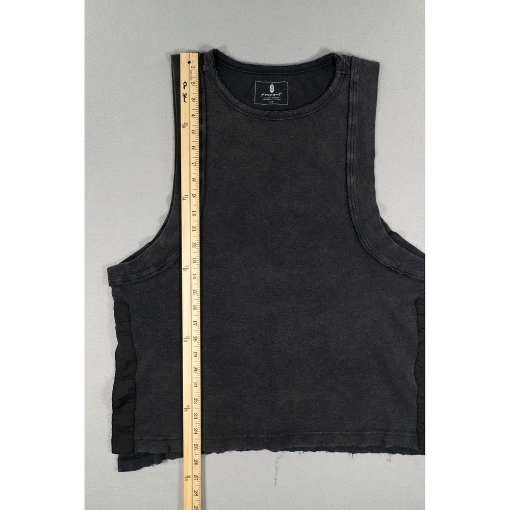 Free People Movement Washed Black Muscle Tank Top Cropped Raw Hem‎ Small image 6